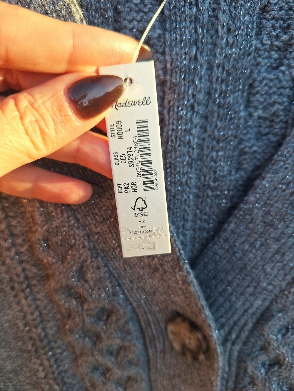 Madewell Lurex Sahara Cable Cardigan Charcoal NWT Cropped V-Neck Size Large - Picture 6 of 7